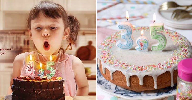 petite fille qui souffle ses bougies de demi-anniversaire sur un gâteau