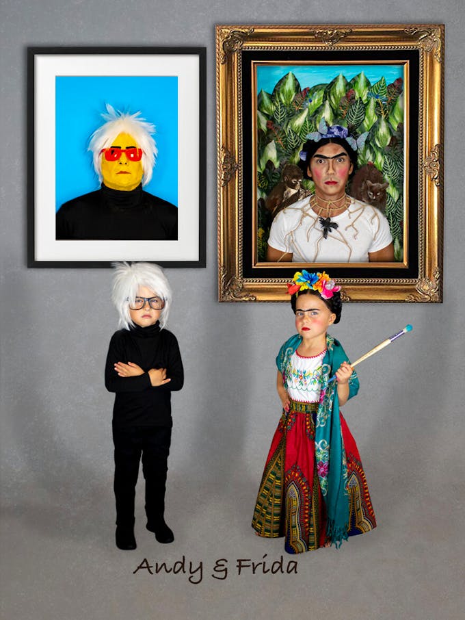 famille championne de déguisements d'Halloween Frida Kahlo et Andy Warhol