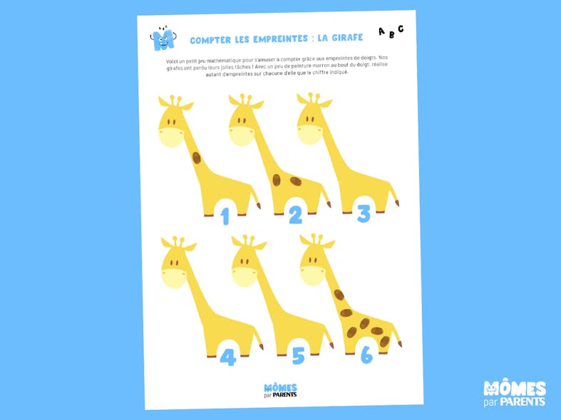 Fiche à imprimer : Compter les empreintes de doigt, la Girafe 