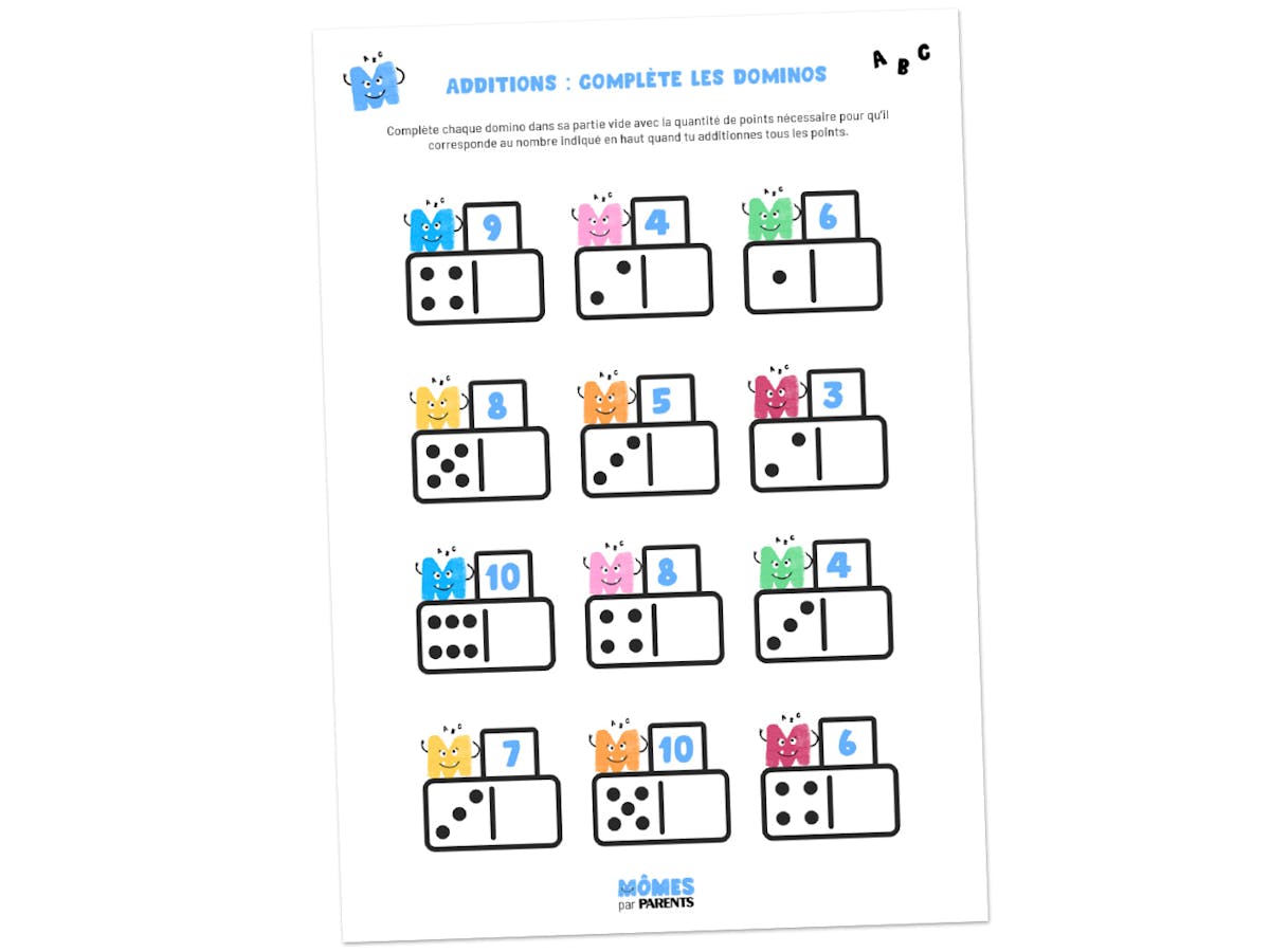 Fiche à imprimer - Additions : complète les dominos