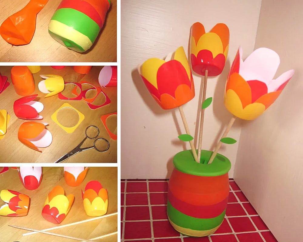 bouquet de tulipes fait avec des petits suisses