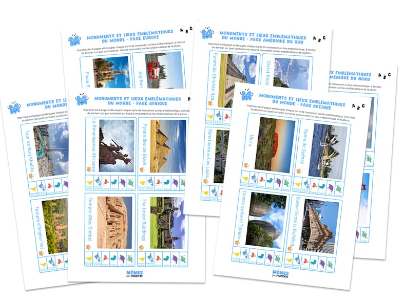 Cartes à choix "Monuments du monde" à imprimer 