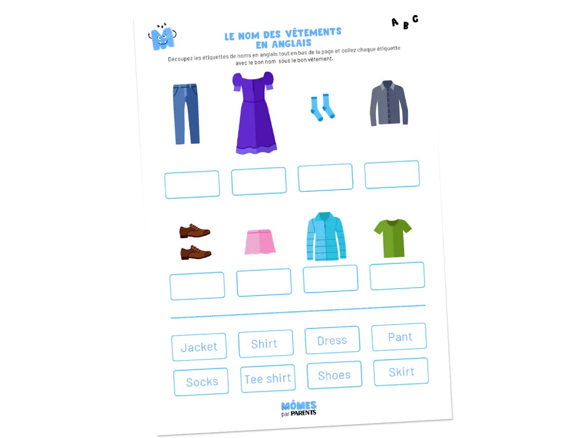 Le nom des vêtements en anglais - Fiche d'exercice à imprimer | MOMES