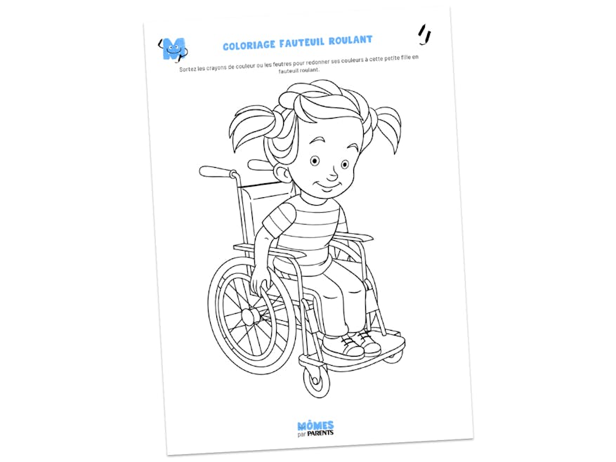 Coloriage enfant en fauteuil roulant