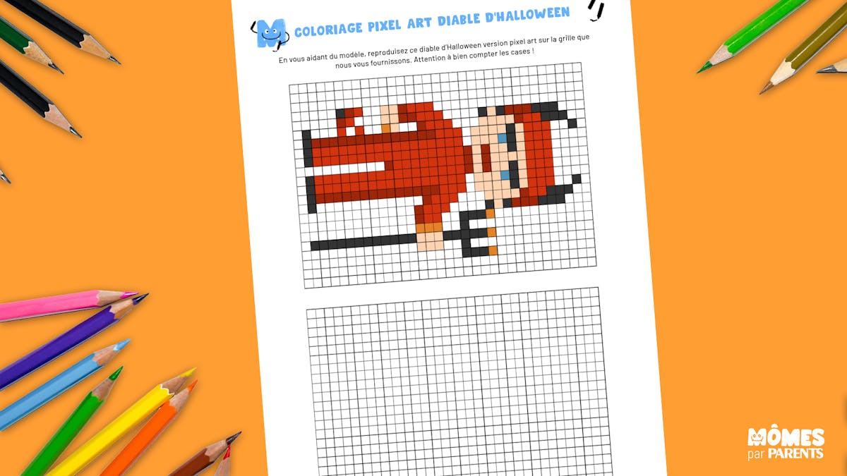 Coloriage Pixel art diable d'Halloween