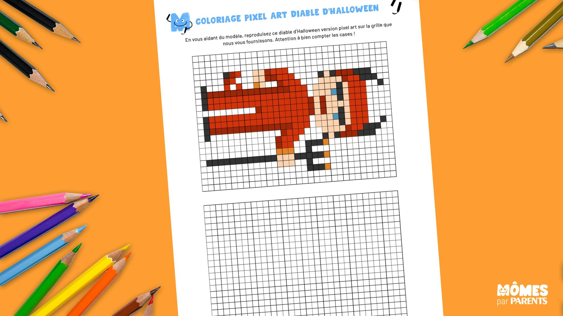 Pixel Art Halloween Qui Fait Peur Facile Coloriage Pixel art Diable d'Halloween | MOMES