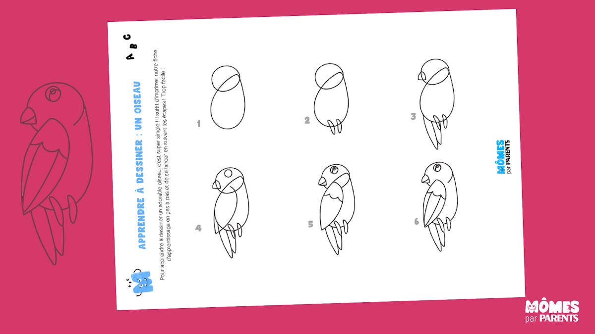Comment Dessiner Un Oiseau Facile Apprendre à faire le dessin d'un oiseau pas à pas grâce à cette fiche à  imprimer gratuitement | MOMES