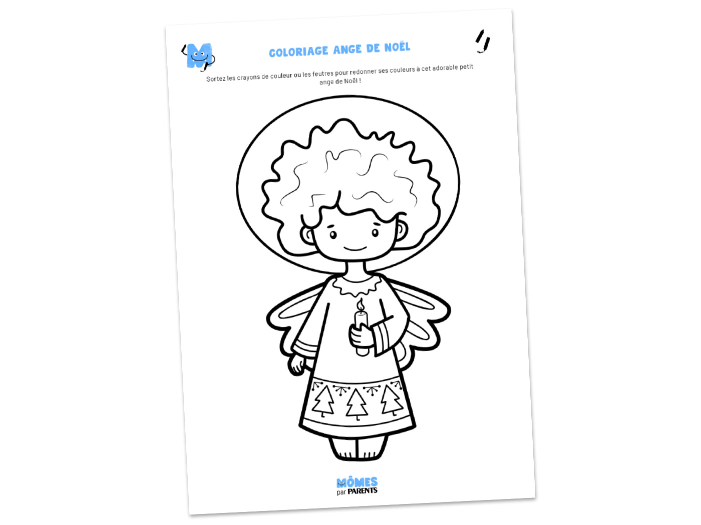 Coloriage de petit ange de Noël à imprimer | MOMES.net