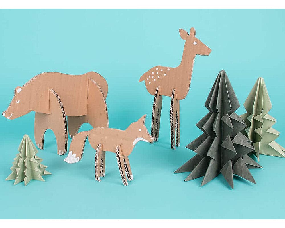 Des animaux de la forêt en 3D en carton