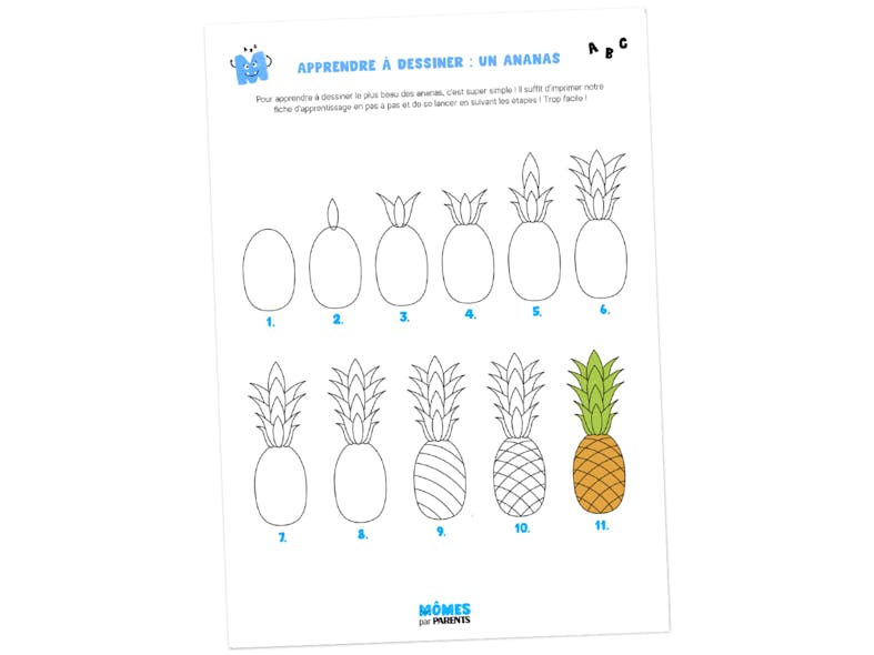 Fiche à imprimer - Apprendre à dessiner : une ananas
