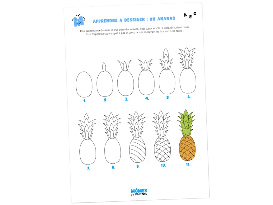 Fiche à imprimer - Apprendre à dessiner : une ananas