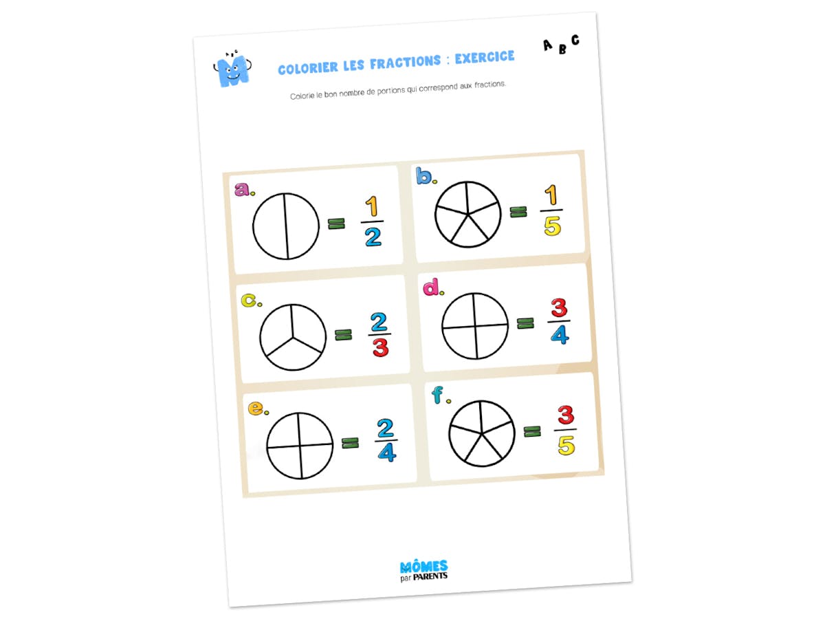 Exercices Sur Les Fractions à Imprimer Exercice de cours sur les fractions à colorier | MOMES