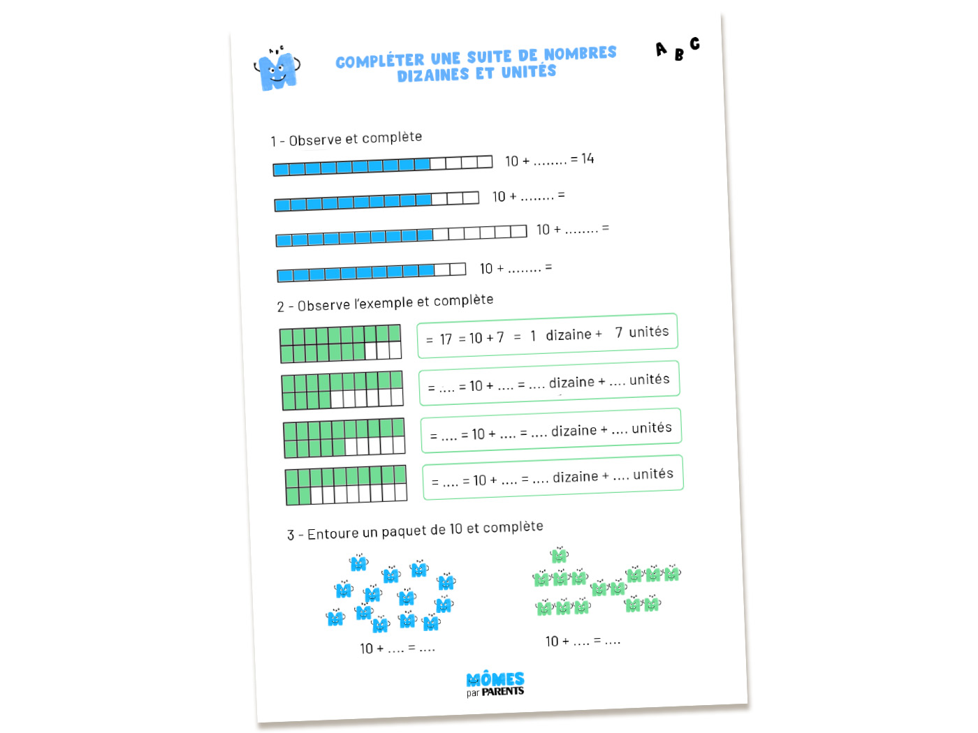 Dizaines et unités - Fiche d'exercices à imprimer | MOMES
