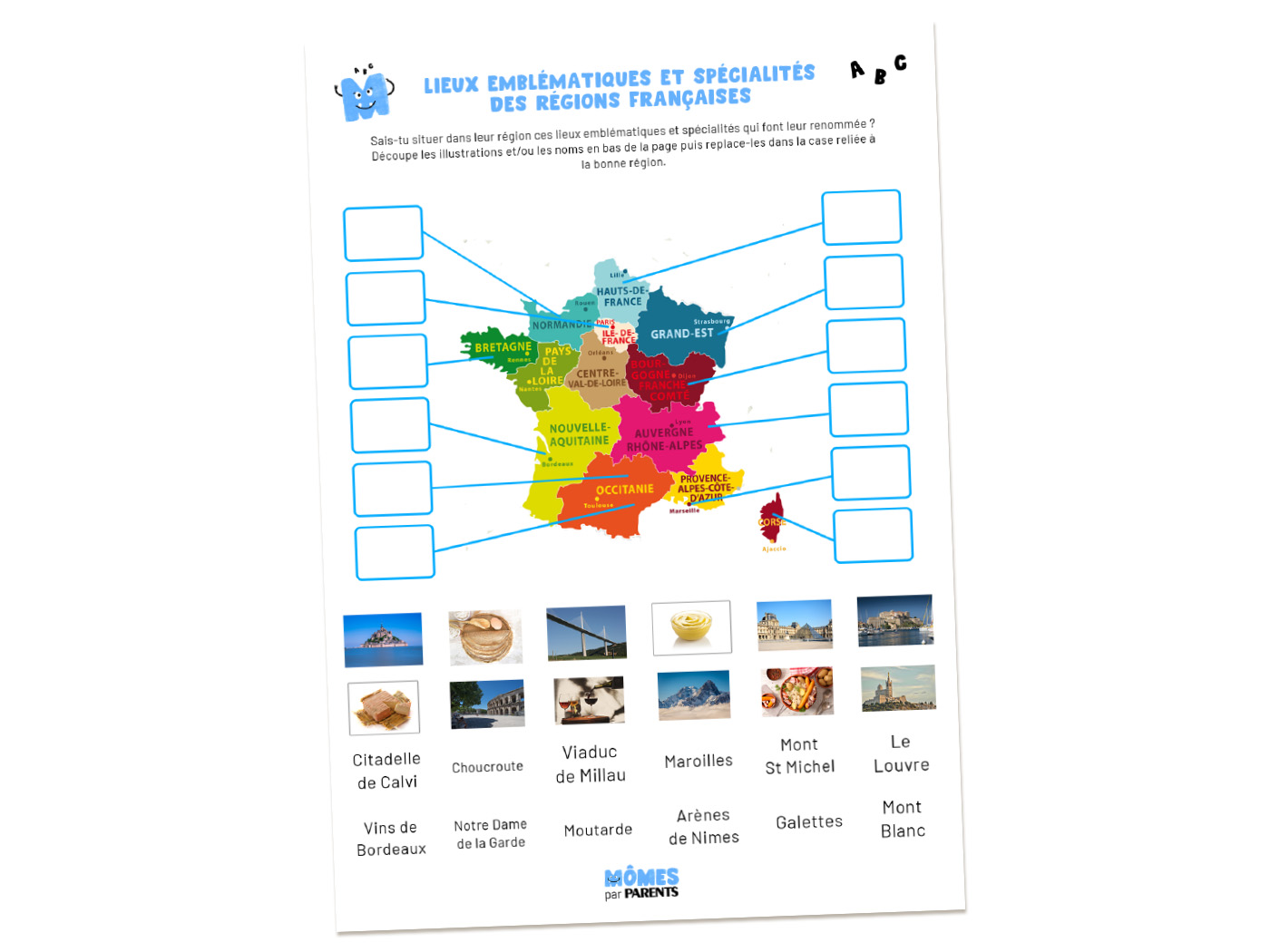 Fiche d'exercice géographique - Lieux emblématiques et spécialités