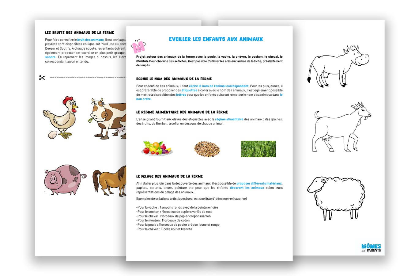 Les animaux de la ferme, activités pour enfants.
