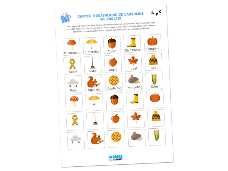 Fiche à imprimer - Cartes vocabulaire de l'automne en anglais