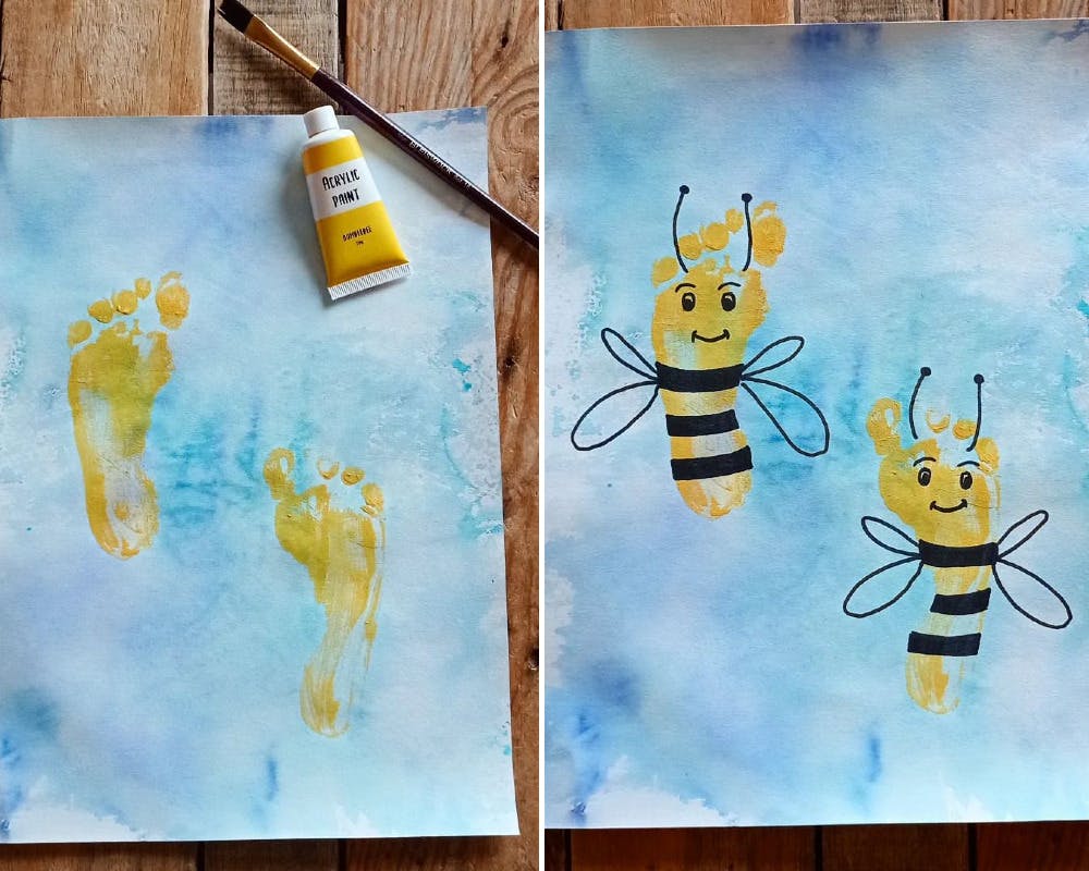 Des abeilles conçues avec des empreintes de pied