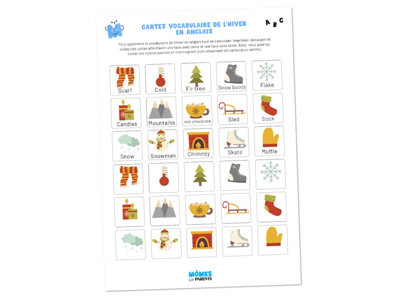Cartes à imprimer - Vocabulaire de l'hiver en anglais