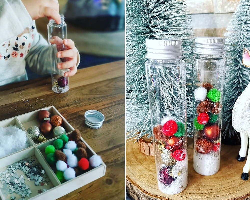 Des bouteilles sensorielles aux couleurs de Noël