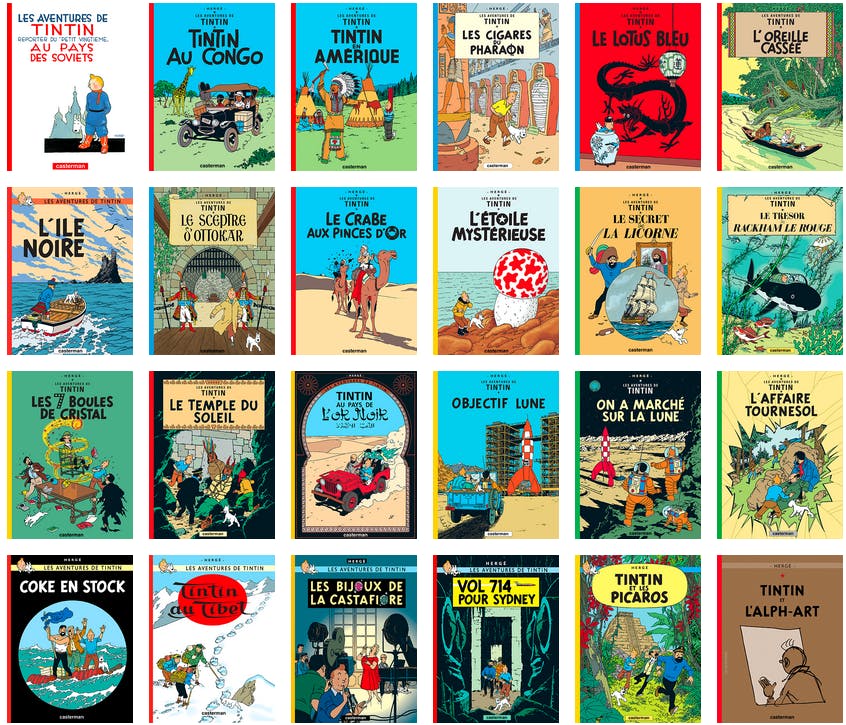 Les 24 albums des Aventures de Tintin