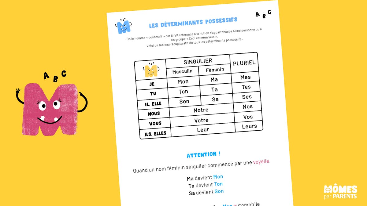 Liste Des Déterminant Possessif Fiche de grammaire - Les déterminants possessifs | MOMES