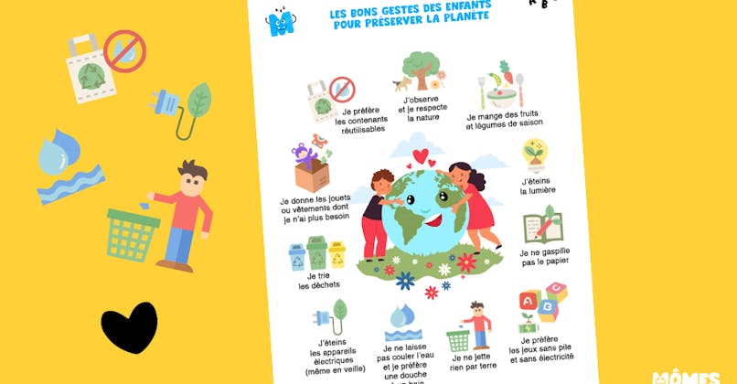 Affiche les bons gestes des enfants pour préserver la planète