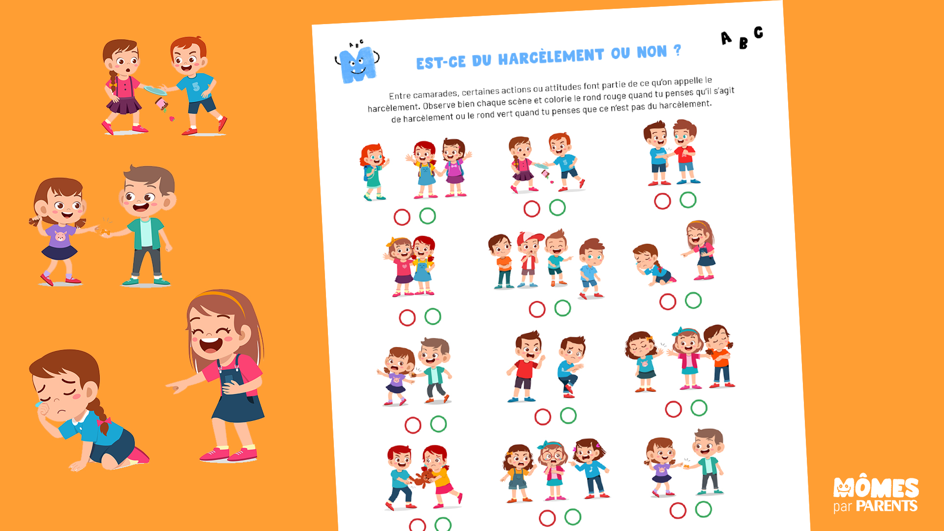 Fiche d'exercice à imprimer sur le thème du harcèlement scolaire pour