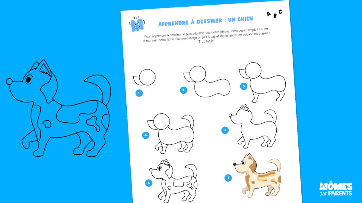 Apprendre à dessiner un petit chien en pas à pas | MOMES