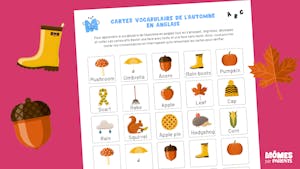 Cartes vocabulaire de l'automne en anglais