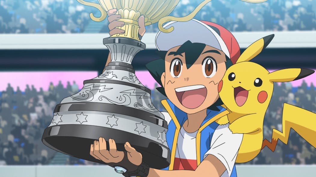 Sacha reçoit la coupe du meilleur dresseur du monde de Pokémon