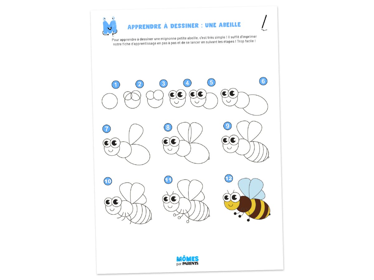 Fiche à imprimer - Apprendre à dessiner : une abeille