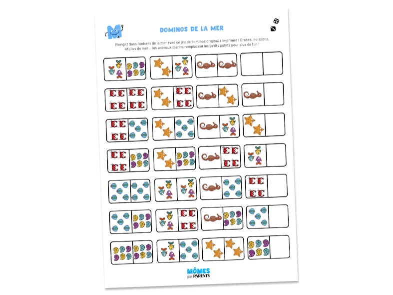 Fichier à imprimer : Dominos sur le thème de la mer
