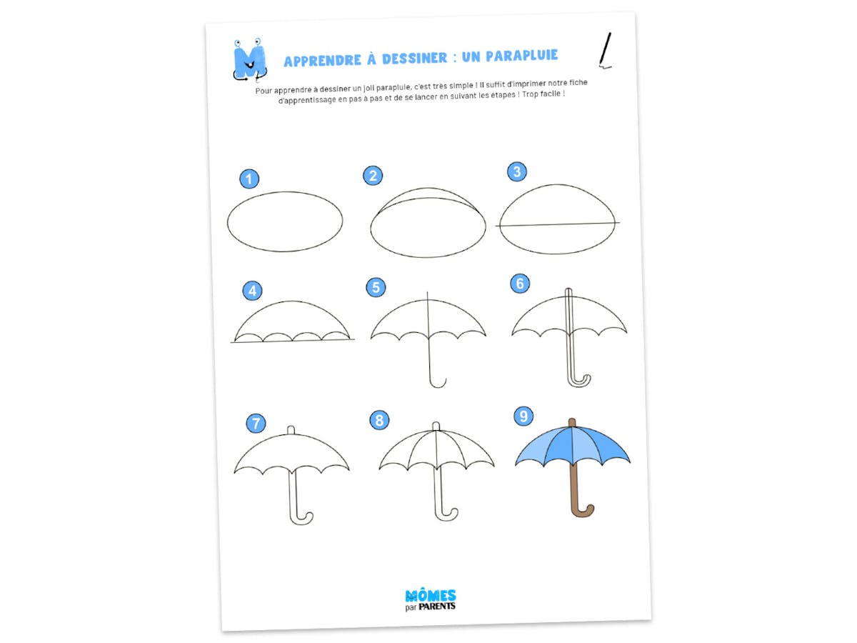 Fiche à imprimer - Apprendre à dessiner : un parapluie