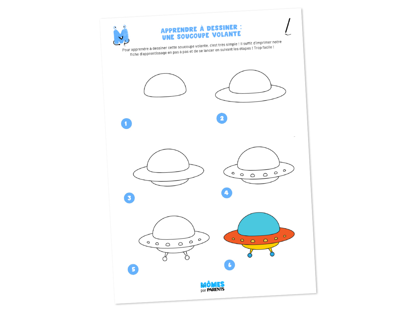 Apprendre à dessiner une soucoupe volante en pas à pas | MOMES