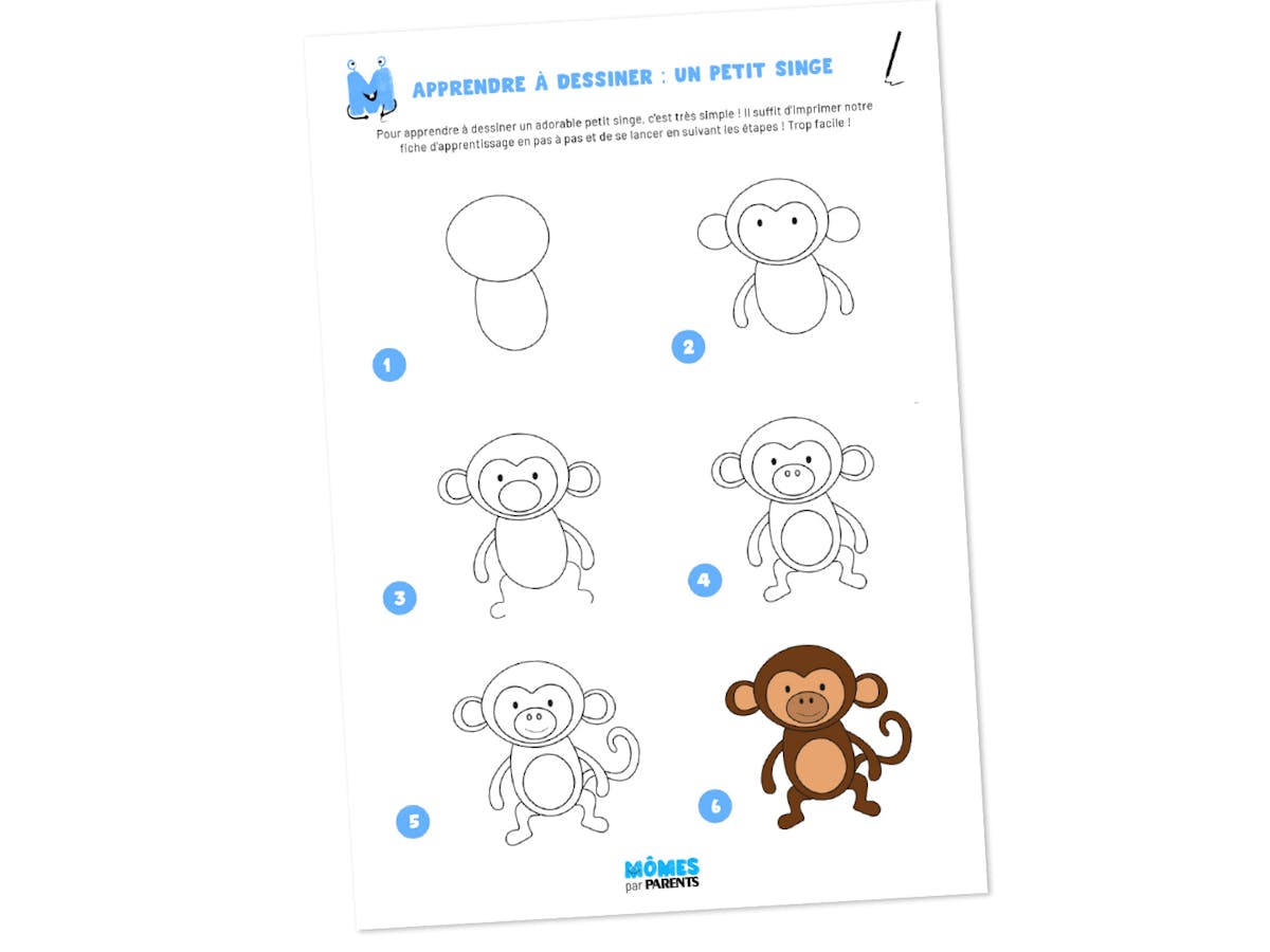 Fiche à imprimer - Apprendre à dessiner : un petit singe