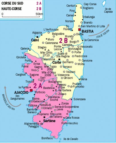 Carte de la Corse : Nord & Sud 