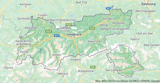 Carte Autriche : Région du Tyrol