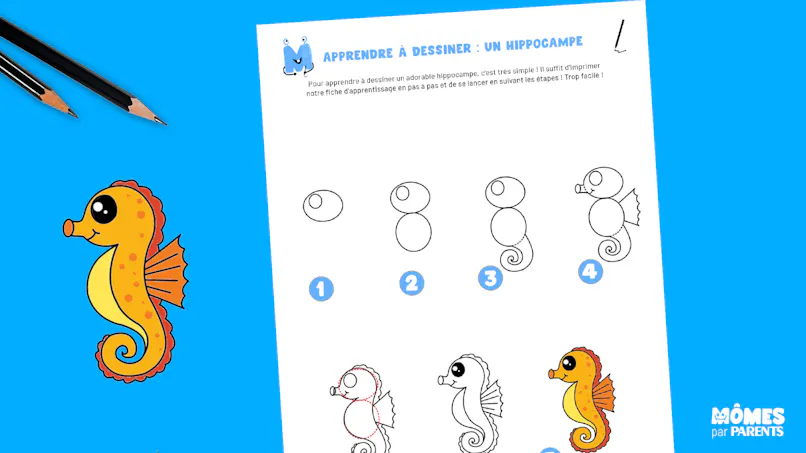 Dessiner Un Hippocampe tape Par tape MOMES dessiner-un-hippocampe-tape-par-tape-momes