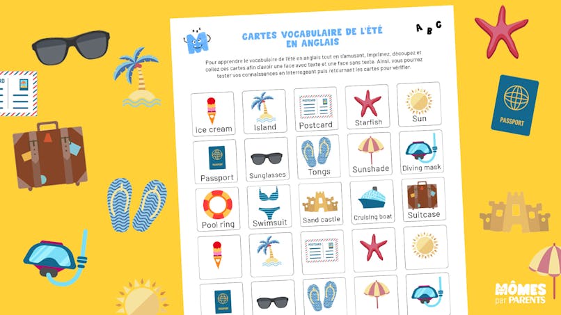 Cartes vocabulaire de l'été en anglais