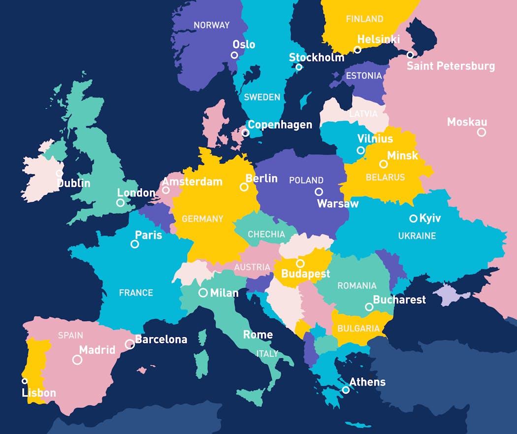 Carte europe villes et capitales