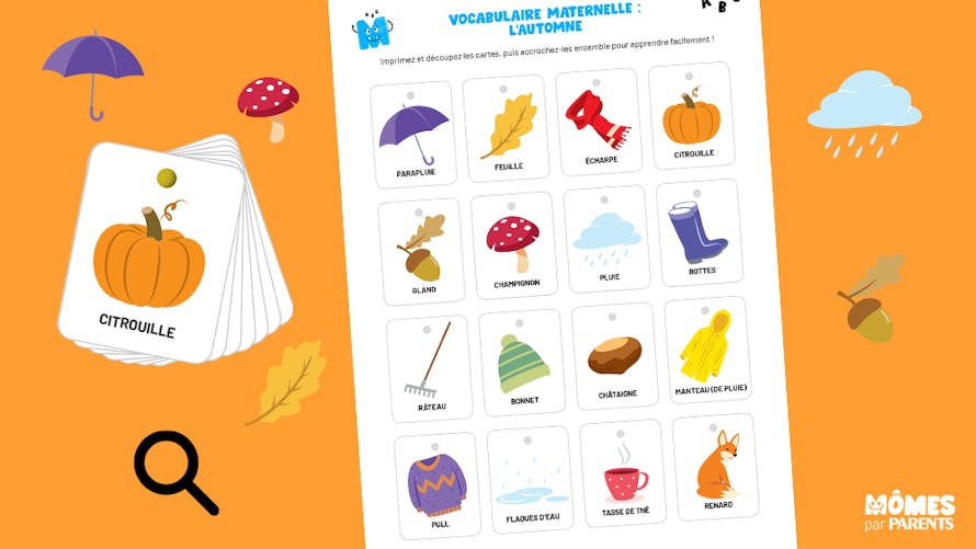 cartes de vocabulaire de l'automne pour la maternelle