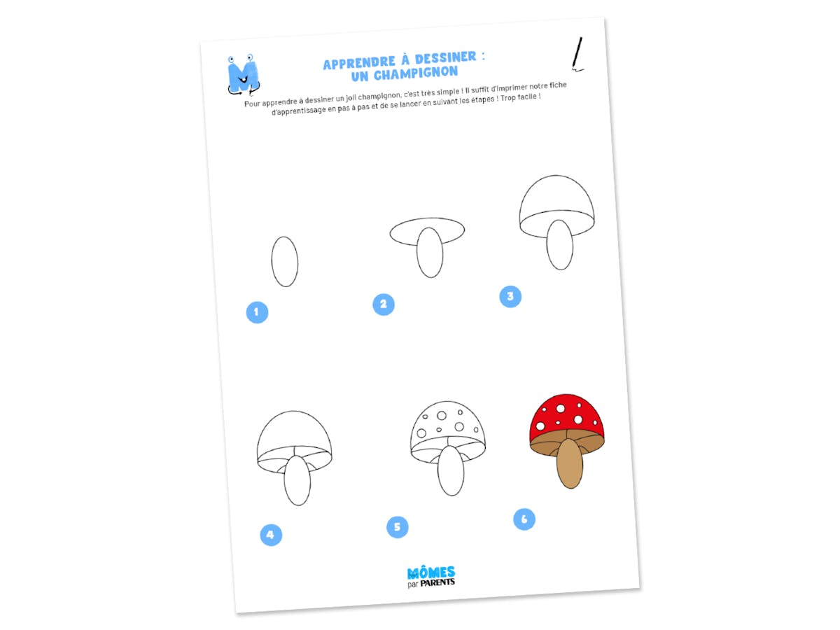 Fiche à imprimer - Apprendre à dessiner : un champignon