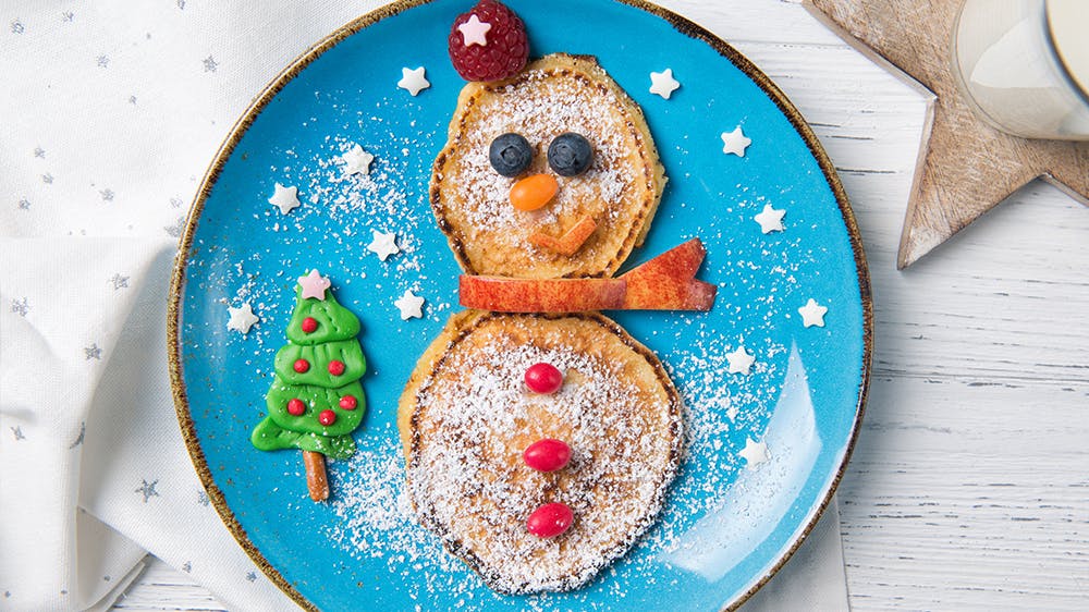 bonhomme de neige en pancakes
