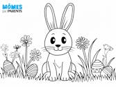 Coloriage - Le lapin de Pâques et ses œufs cachés
